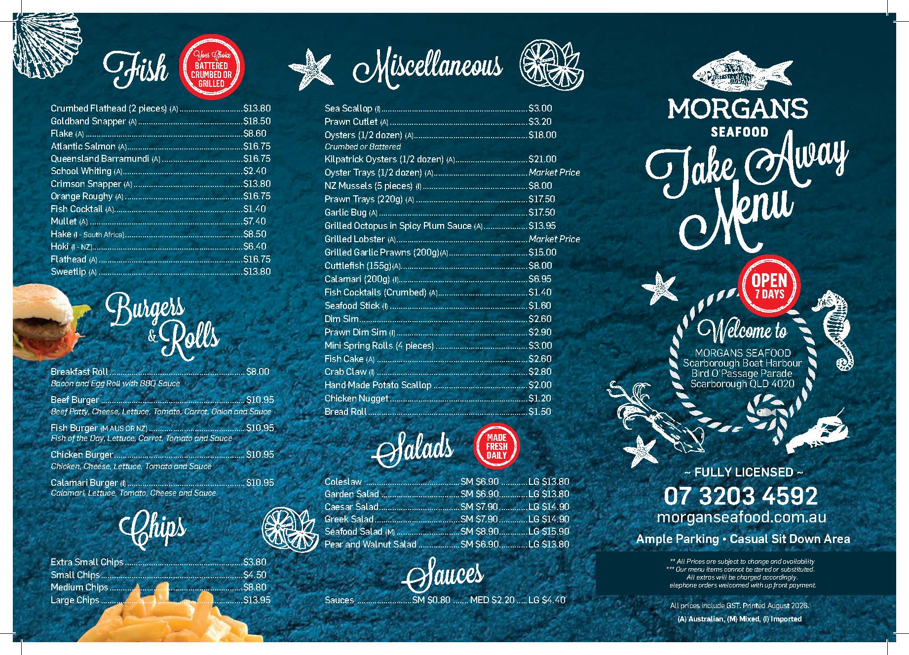 Morgans Seafood Takeaway Menu 60826P1